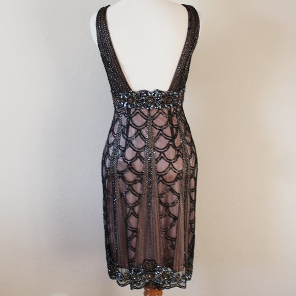 NEW Sue Wong 1920s Gatsby Art Deco Black Rose Beaded & Sequined Cocktail Dress 0 - Picture 5 of 12